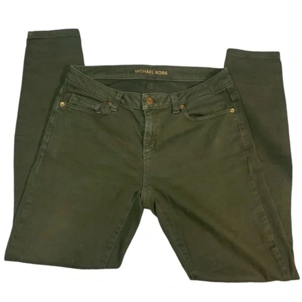 Michael Kors ♡ Izzy Skinny Jeans - Olive Safari Green, Size 4